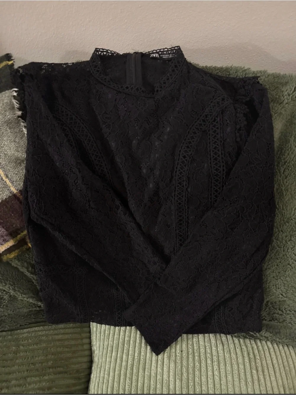 Zara Black Lace Long-Sleeve Mock Neck Top